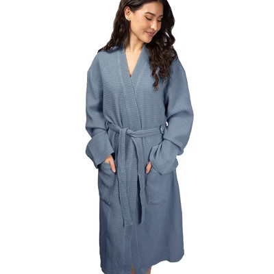 Cariloha Waffle Knit Bath Robe | Marine Blue | Unisex, Small/Medium | Viscose Material | Soft, Comfortable, & Wicks Moisture | Target