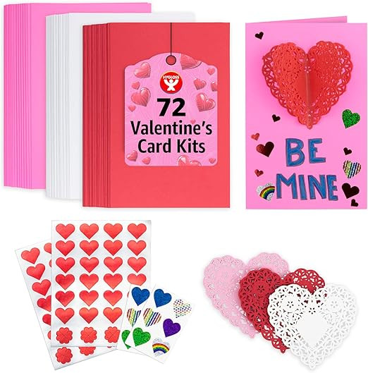Hygloss Valentines Day Card Making Kit - DIY Valentines Cards for Kids - Includes 72 Cards, 72 He... | Amazon (US)