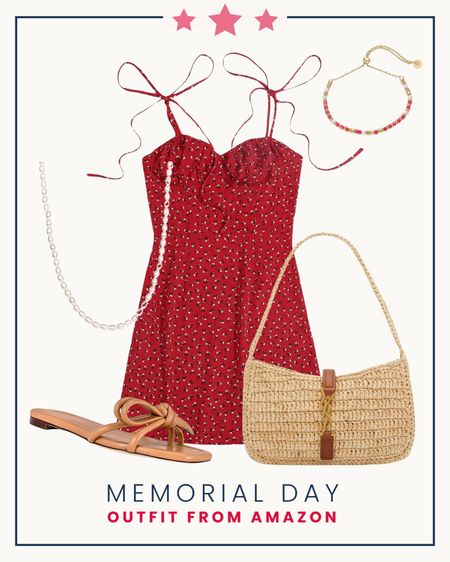 Memorial Day outfit idea from Amazon 🩷🇺🇸 sundress, red dress, designer bag, beige sandals, jewelry 

#LTKFindsUnder50 #LTKItBag #LTKFindsUnder100