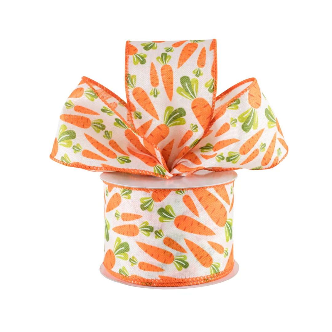 Easter Carrot Natural Canvas 2.5 Wired Ribbon - Etsy | Etsy (US)