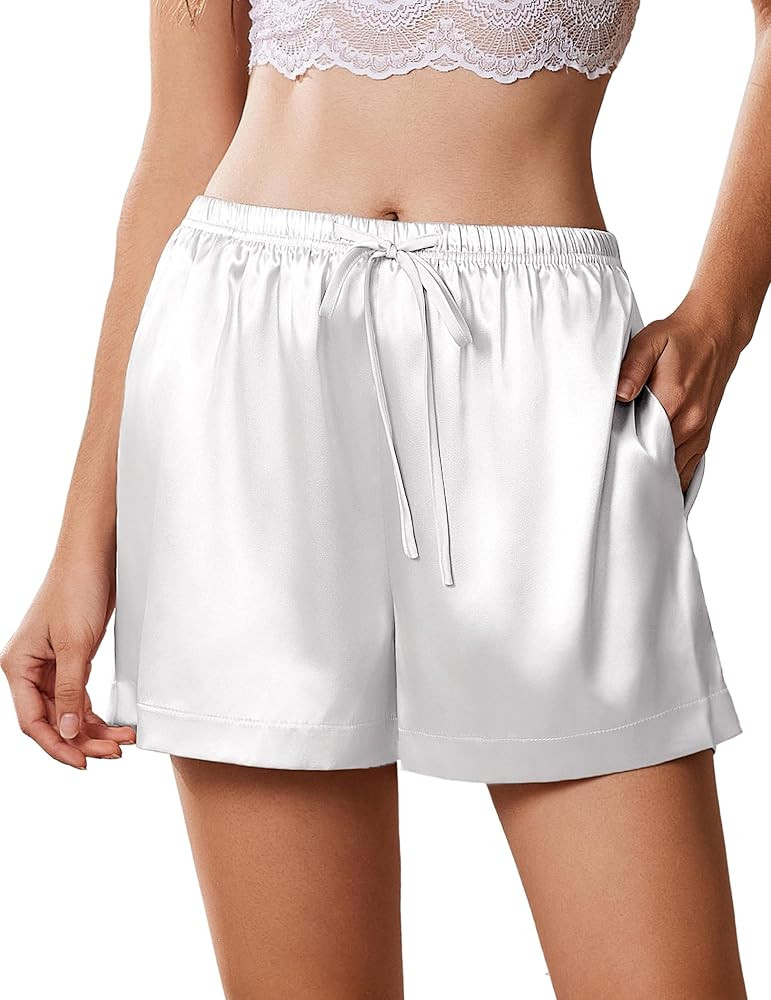 Ekouaer Womens Silk Satin Pajama Short Casual Sleep Shorts Summer Lounge Sleep Pj Short with Pock... | Amazon (US)