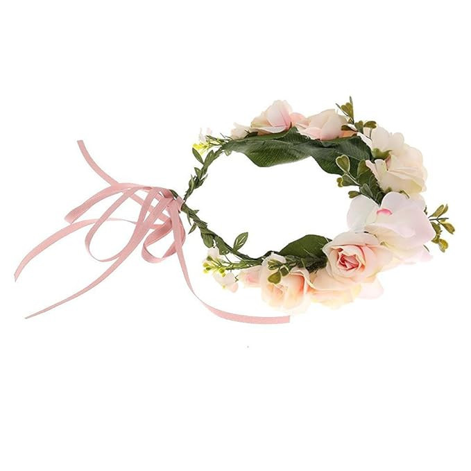 EBTOYS Flower Crown Flower Wreath Floral Headband for Festival Wedding Party Favors (Light Pink) | Amazon (US)