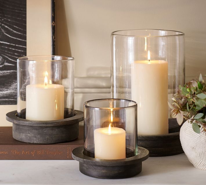Ezra Wood Hurricane Candle Holder | Pottery Barn (US)