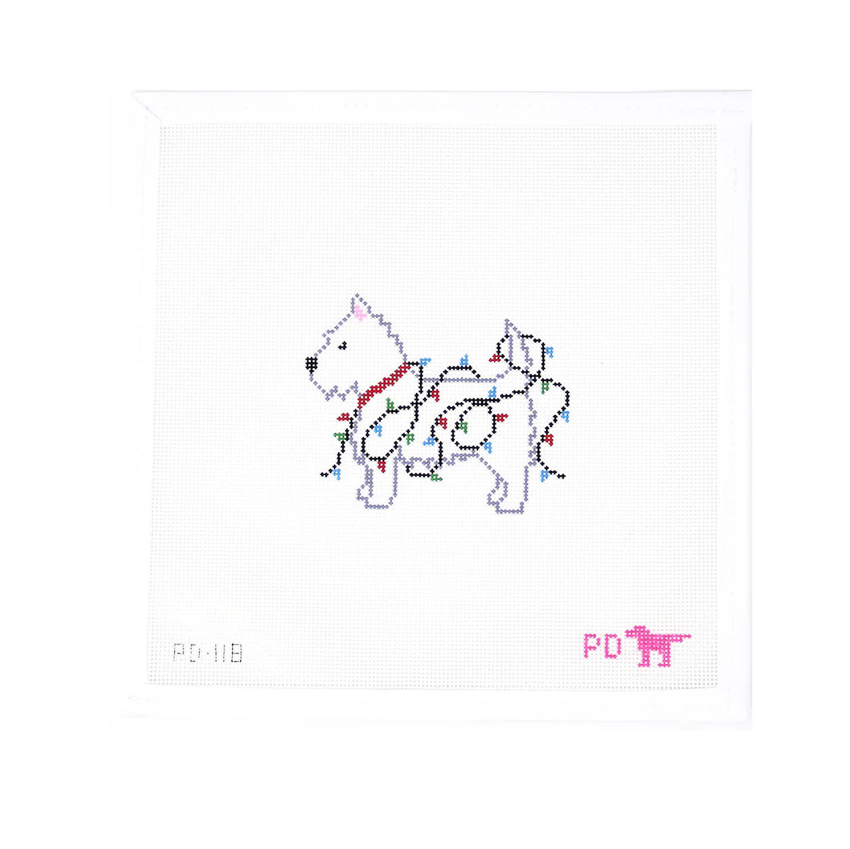 Westie Wrapped In Lights | Greystone Needlepoint