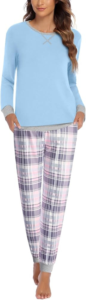 Ekouaer Pajamas For Women Comfy Long Sleeve Jogger Set Lounge Pjs Set With Pockets | Amazon (US)
