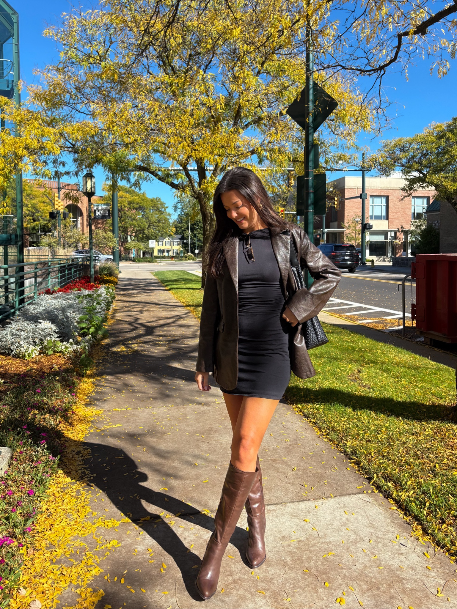 Fall uniform: a faux leather jacket, mini dress/skirt, and tall boots 👏🏼 wearing size xs in the dress, small in the jacket, and I’m 5’7”!

#LTKSeasonal #LTKStyleTip #LTKFindsUnder100