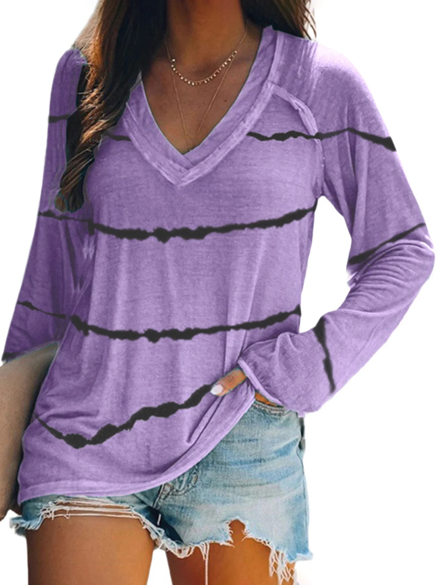 Size S-5XL Vintage Striped V-Neck Tunic Blouse Shirt Tops for Women Fall Thin Casual Oversized Lo... | Walmart (US)