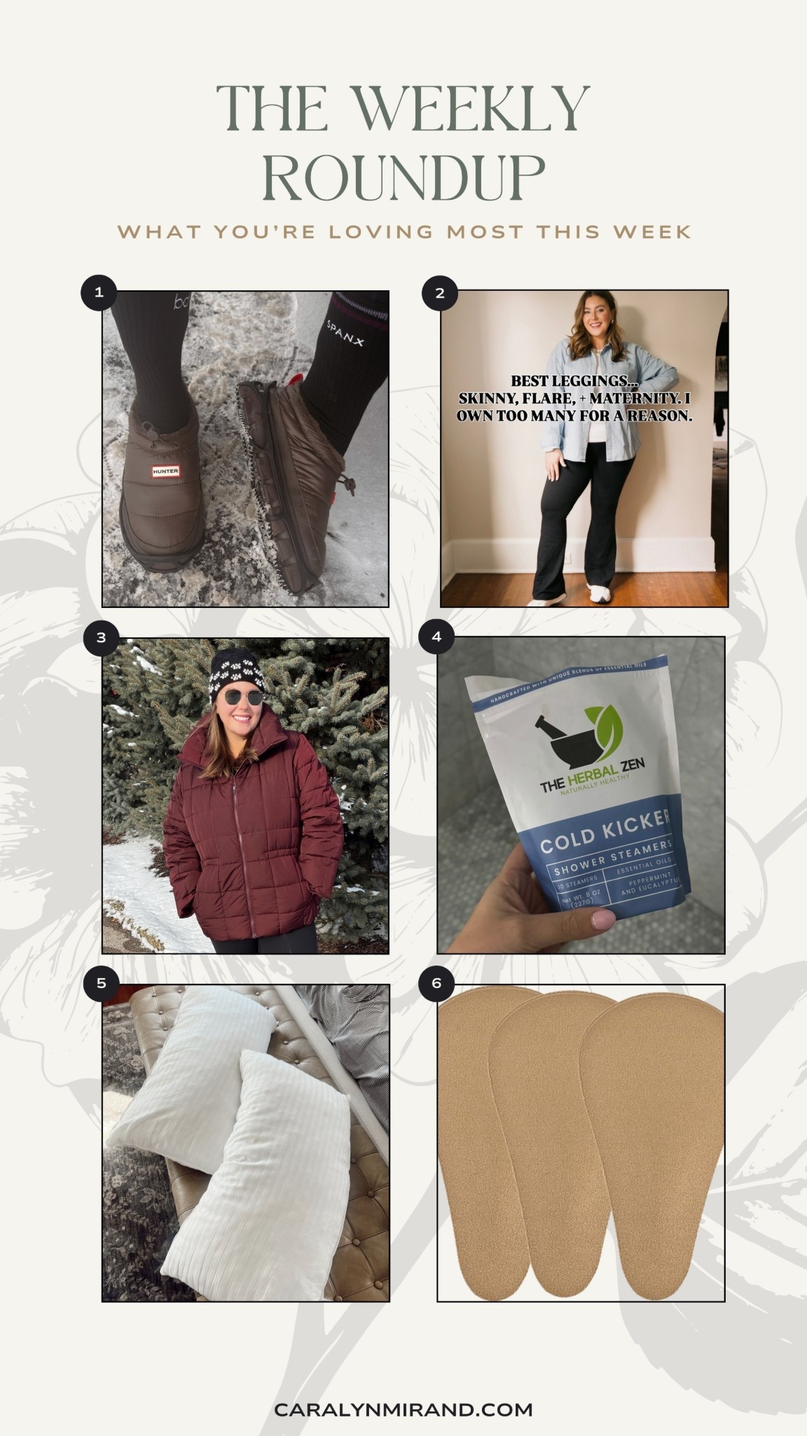 The weekly roundup of what you’re loving most! Shoe cleats, flare leggings (maternity & standard sizing), puffer coat, shower steamers, my favorite pillows, camel-not inserts! 

#LTKHome #LTKBeauty #LTKSeasonal