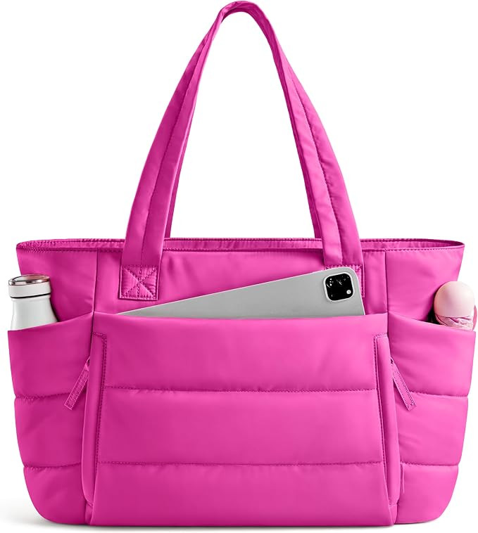 Tote Bag for Women with Zipper, Quilted Puffer Tote Bag with Compartments, Lightweight Puffy Work... | Amazon (US)
