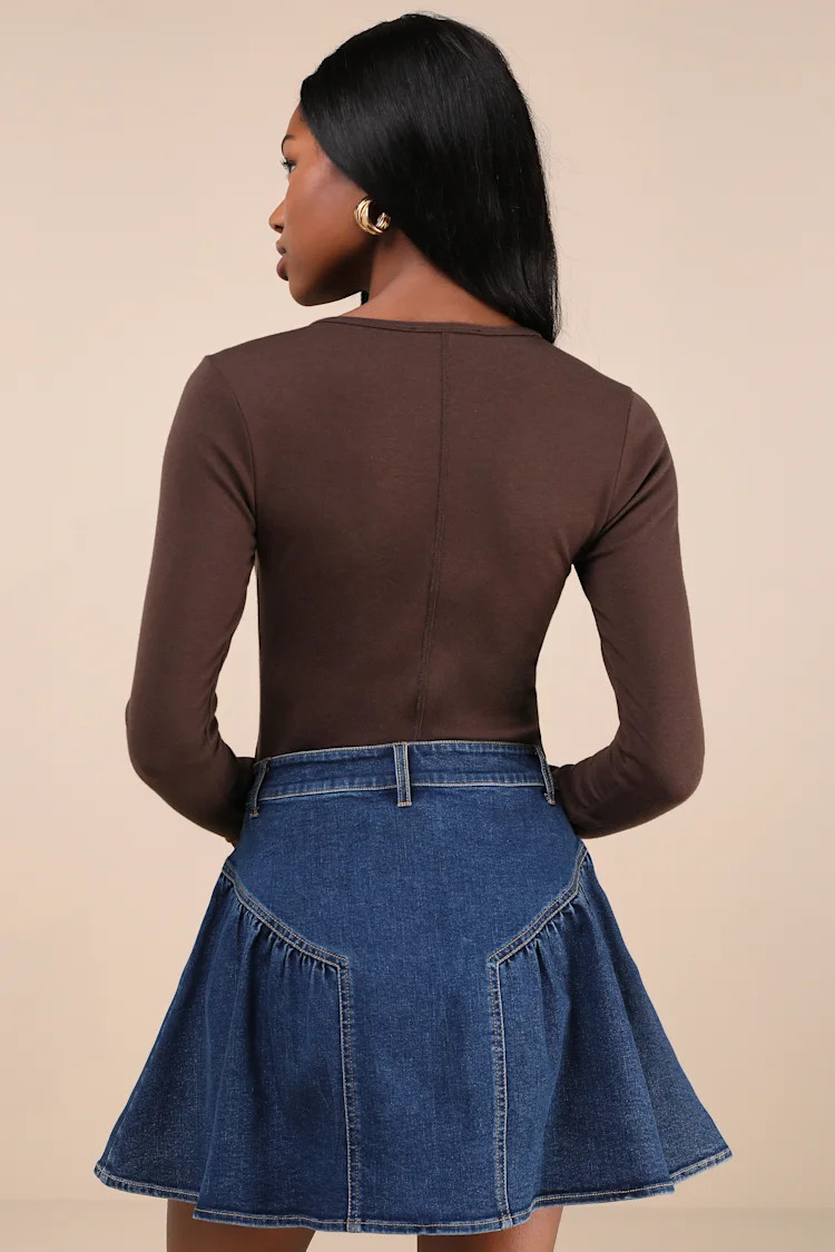 Edgy Affection Dark Wash Denim High-Rise Paneled Mini Skirt | Lulus