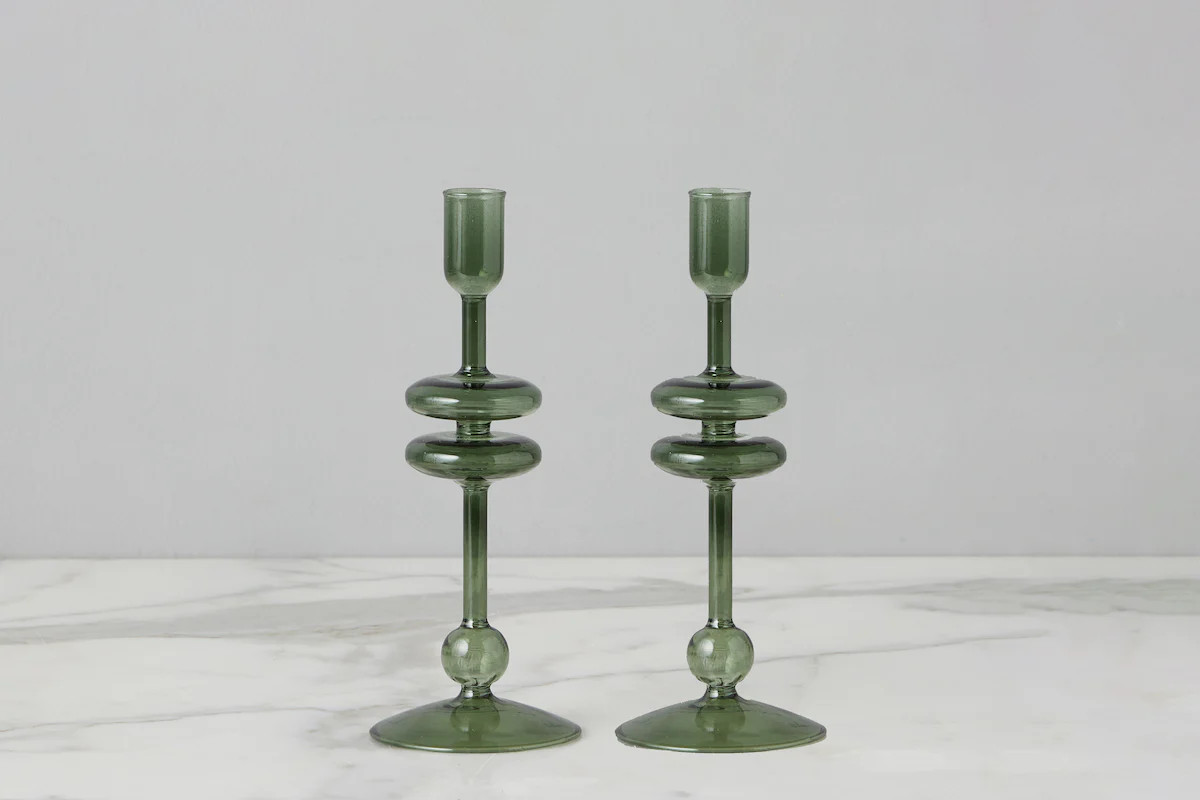 Emerald Glass Candlestick Pair, Small | etúHOME