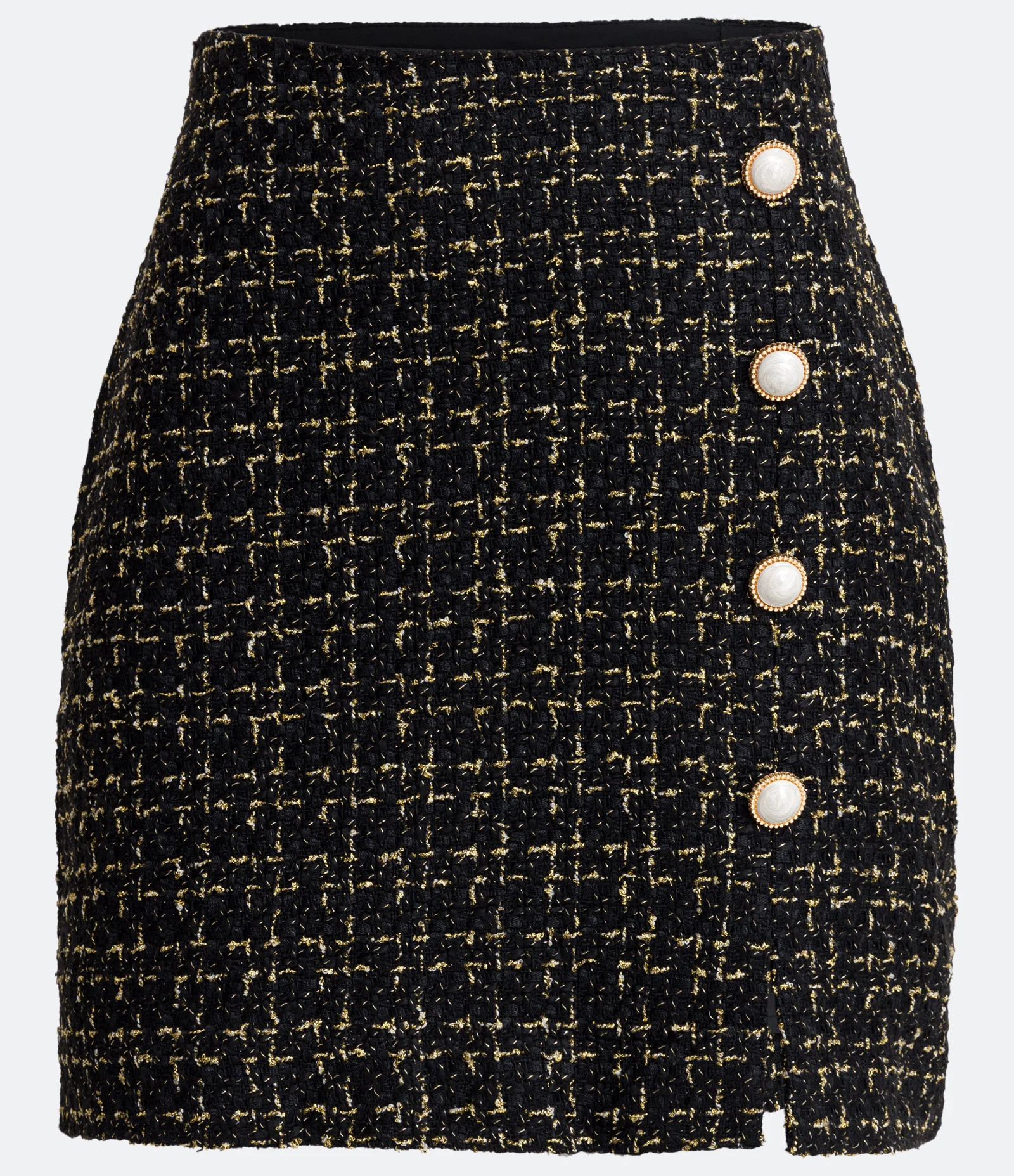 Saia em Tweed Estampada com Botões e Mini Fendinha Frontal Preto - Lojas Renner | Renner (BR)