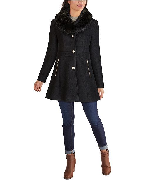 Faux-Fur-Collar Skirted Coat, Created for Macy's | Macys (US)