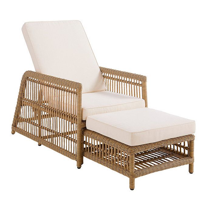 SK Harbour Outdoor Recliner Wicker Lounge Chair with Ottoman & Cushions | Ballard Designs, Inc.
