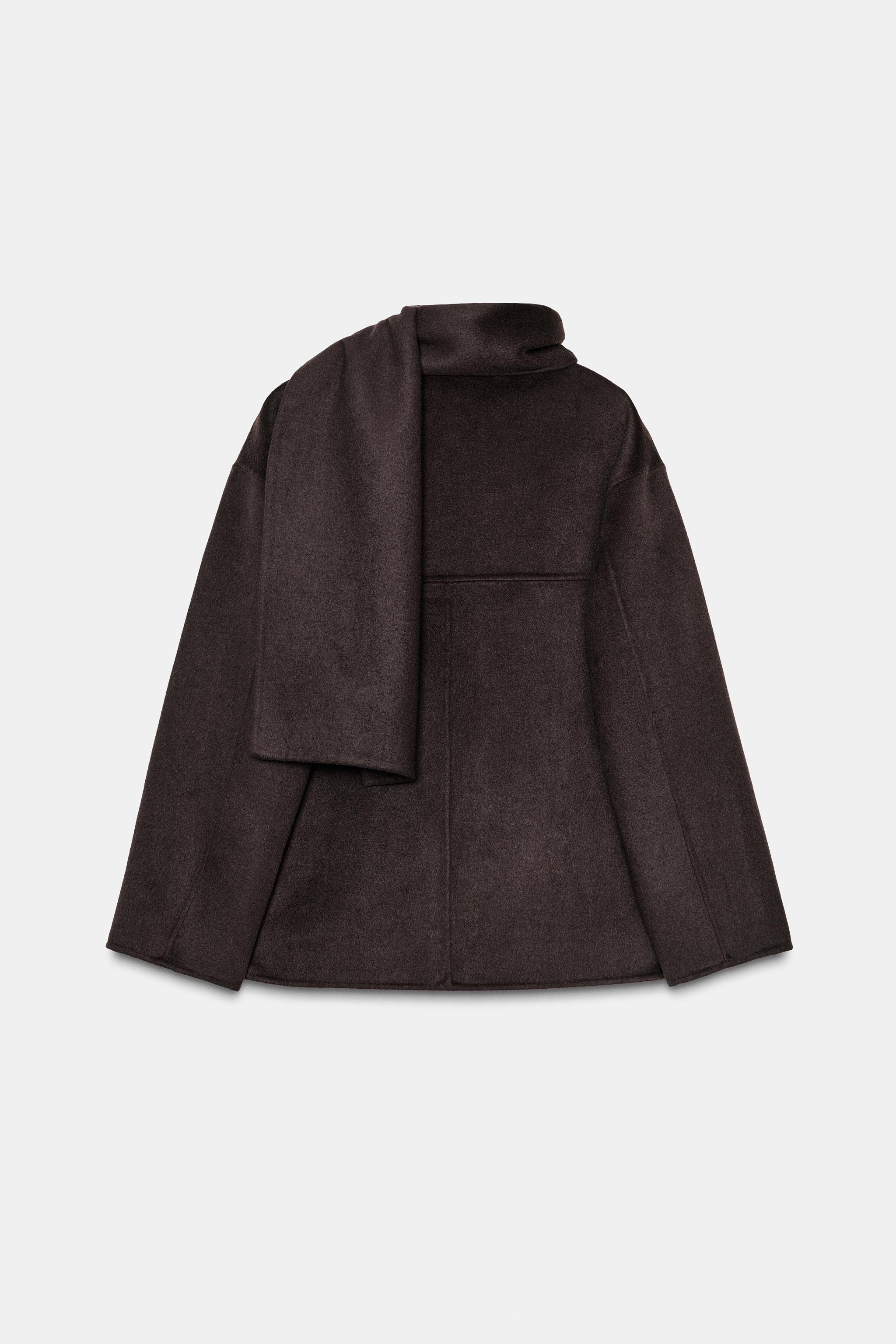 WOOL BLEND SHORT COAT WITH SCARF | Zara US