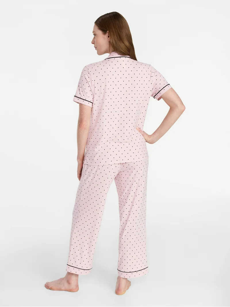 Joyspun Women's Dreamy Soft Collection Notch Knit Top and Capri Pants Pajama Set, 2-Piece, Sizes ... | Walmart (US)