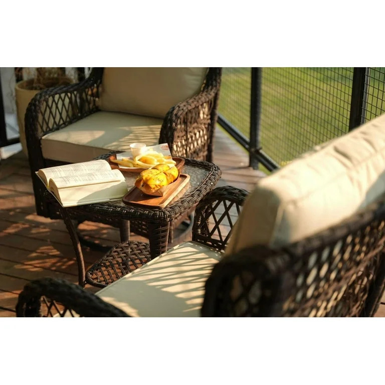 Towallmark Swivel Rocker Chair Set, 3 PCS Outdoor Rocking Furniture With Glass Table, Thick Cushi... | Walmart (US)