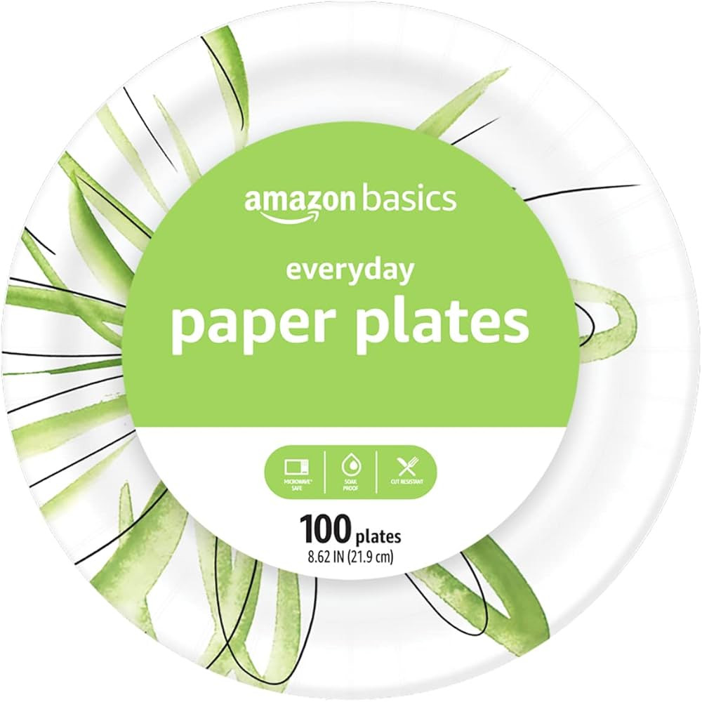 Amazon Basics Everyday Paper Plates, 8.62 Inch, Disposable, 100 Count | Amazon (US)