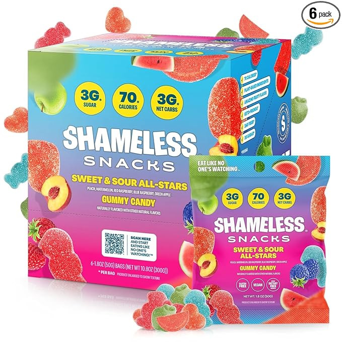 Shameless Snacks Sweet & Sour All-Stars, Sour Gummy Candy Variety Pack, Healthy, Vegan, Gluten-Fr... | Amazon (US)