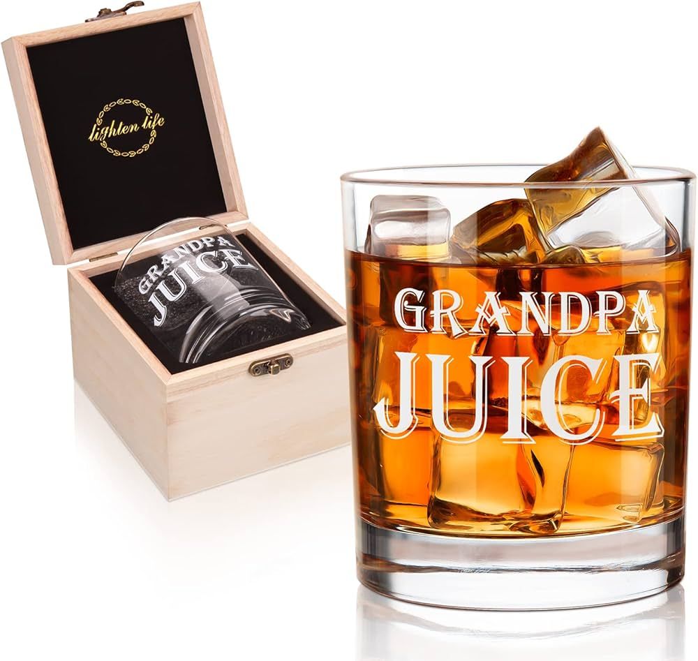 LIGHTEN LIFE Grandpa Juice Whiskey Glass 12 oz,Unique Grandpa Gifts in Valued Wooden Box,Funny Gr... | Amazon (US)