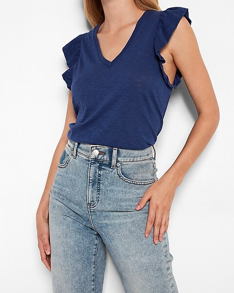 Skimming Slub Ruffle Sleeve Tee | Express