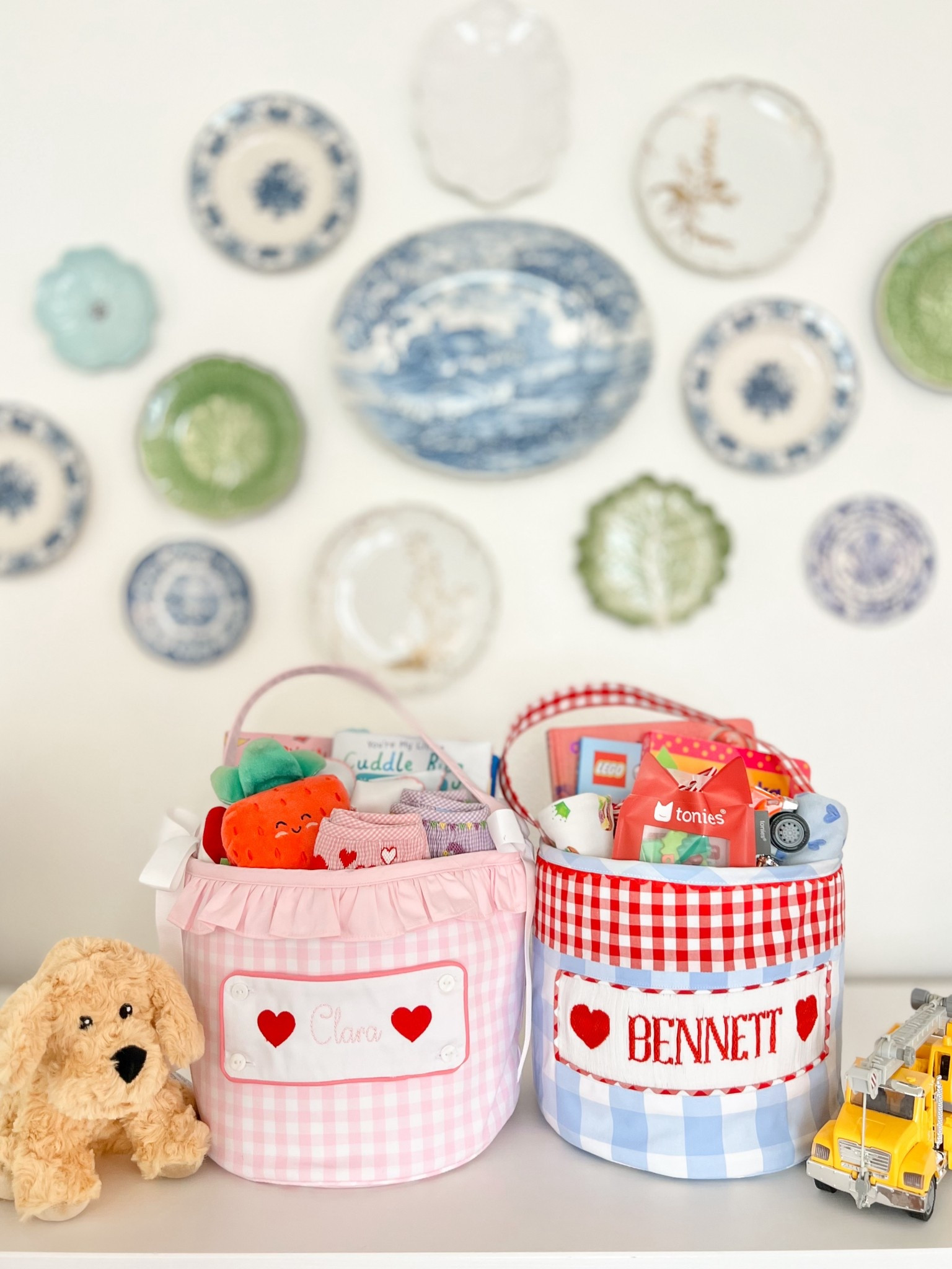 Brother and sister Valentines Day buckets / Sibling Valentines / Baby girl / Smocked heart bubble / Little girls Mardi Gras smocked bubble / Little boy construction trucks / Tonies / Valentines pajamas / Lego book / Bow / 

#LTKValentine #LTKBaby #LTKKids