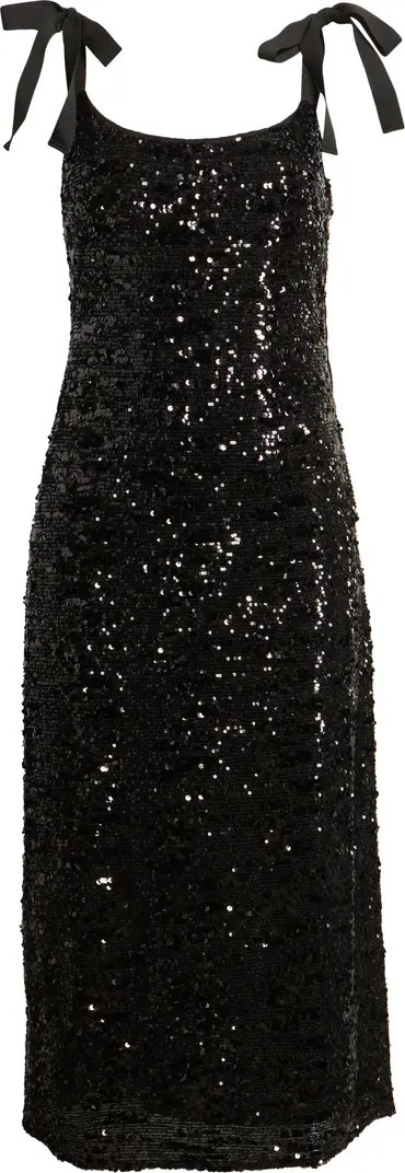 Sequin Tie Shoulder Midi Dress | Nordstrom