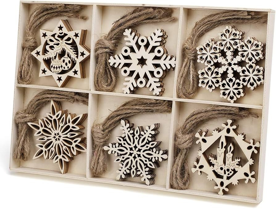 N&T NIETING 30PCS Wooden Christmas Ornaments, 3.2 Inch Unfinished Snowflake Cutouts Embellishment... | Amazon (US)