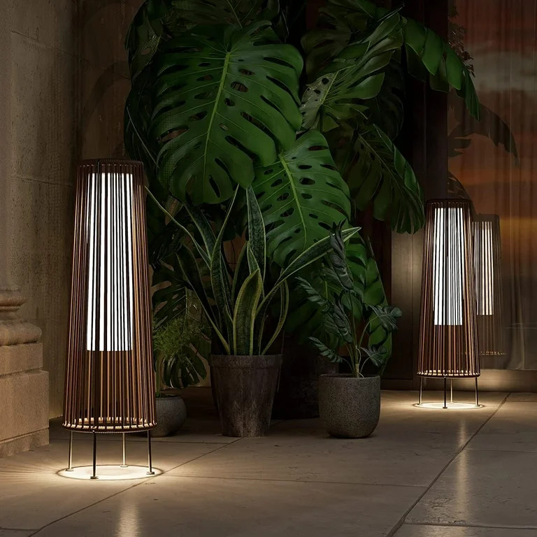 2-Pack All-Weather Wicker Solar Patio Lamp Outdoor Floor Light, Outdoor Light, Dark brown | Walmart (US)