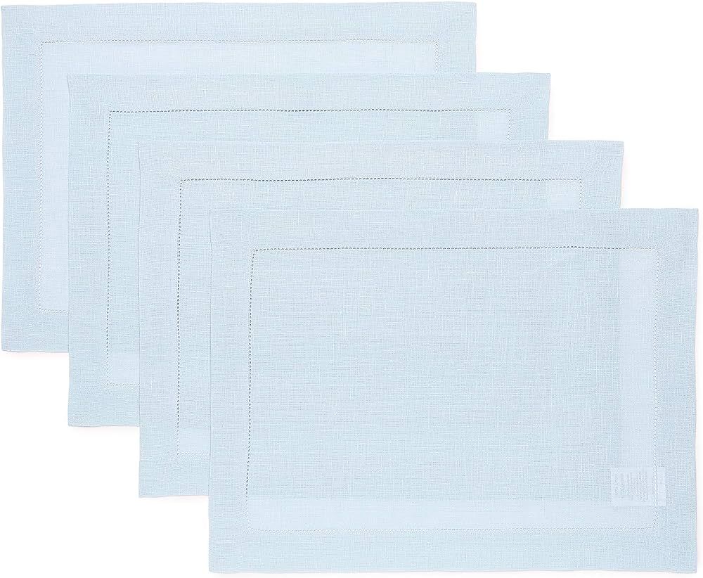Solino Home Light Blue Linen Placemats 14 x 19 Inch – 100% Pure Linen Classic Hemstitch Table M... | Amazon (US)