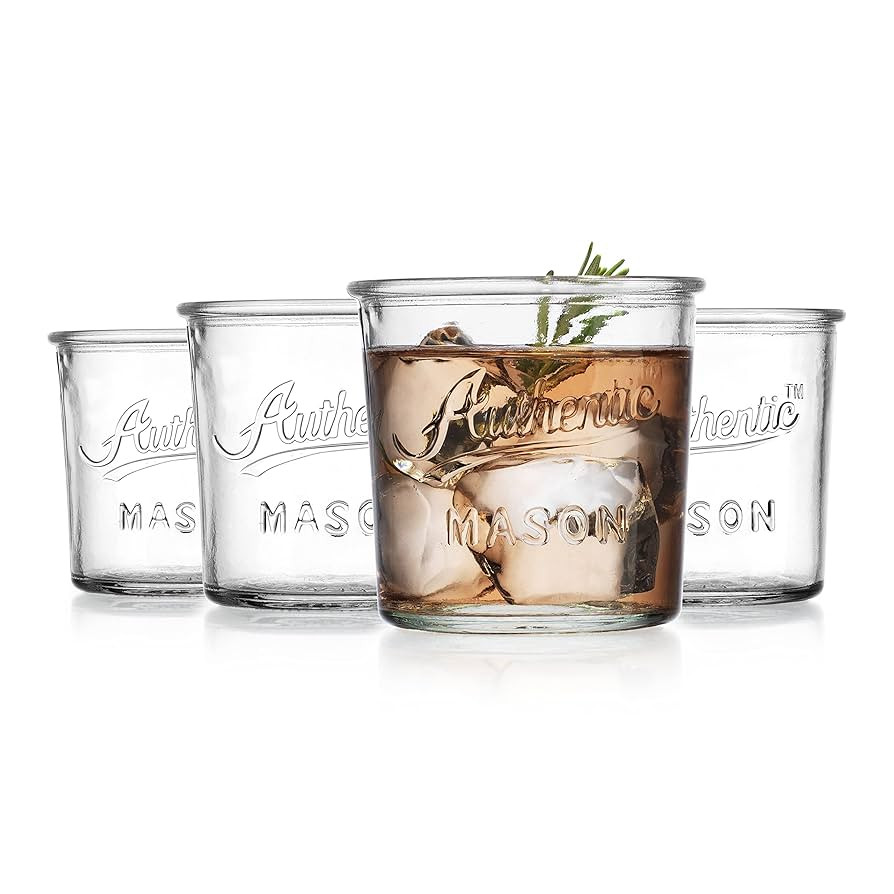 Glaver's Embossed Vintage Drinking Glasses Set of 4 Authentic Mason Vintage Glassware - 12 oz. Cl... | Amazon (US)