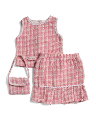 Girls 2pc Checkered Top And Skirt Set With Purse | TJ Maxx