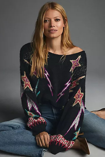 Pilcro Sparkle-Star Pullover Sweater | Anthropologie (US)
