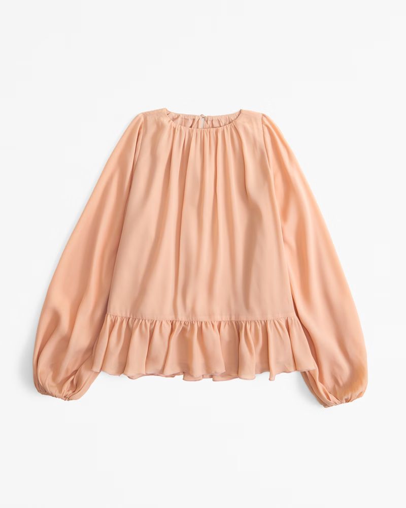 Long-Sleeve Chiffon High-Neck Top | Abercrombie & Fitch (US)