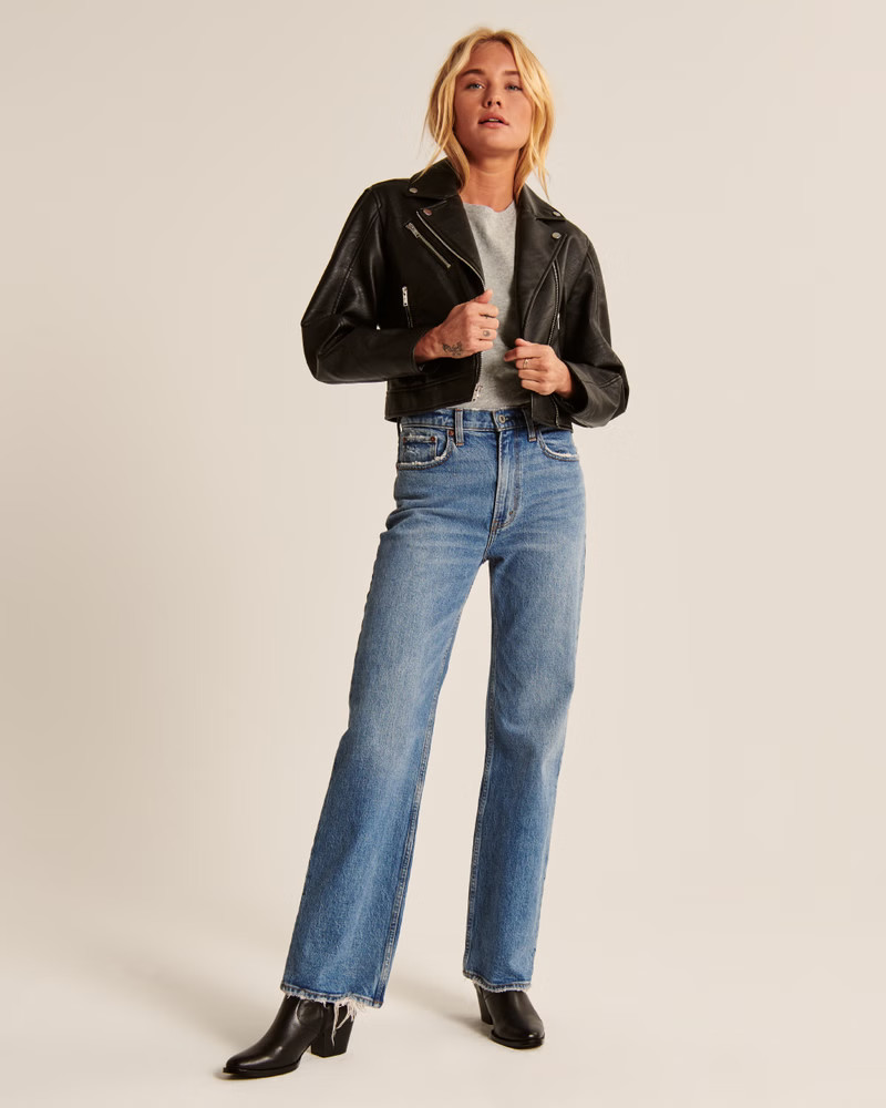 Vegan Leather Wedge Biker Jacket | Abercrombie & Fitch (US)