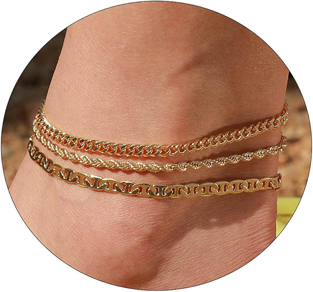 LEXODY Gold Ankle Bracelets for Women 14K Gold Filled Anklets for Women Waterproof Cuban Tennis L... | Amazon (US)