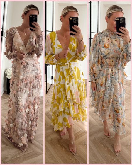 Gorgeous formal gowns for spring! I loved them all! 🤍

3D floral dress: TTS but was tight in my chest area, would size up. 
Yellow one: size 4 - tts
Blue florals: size small - tts

Formal event. Floral dress. Formal gown. Floral dress. Spring dress. Wedding guest. Long dress. 

#LTKsalealert #LTKSeasonal #LTKstyletip