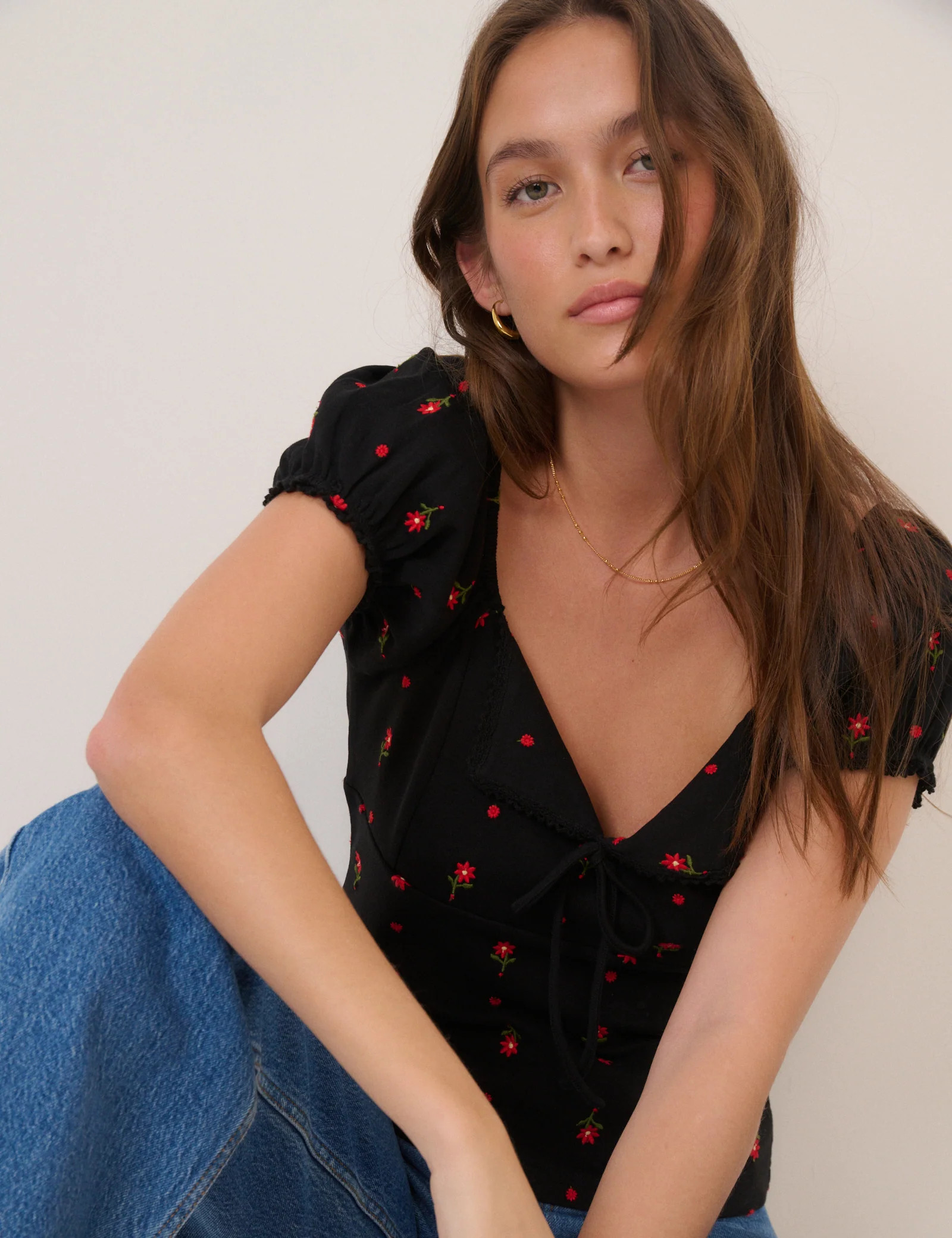 Black Floral Embroidered Milkmaid Top | Nobody's Child