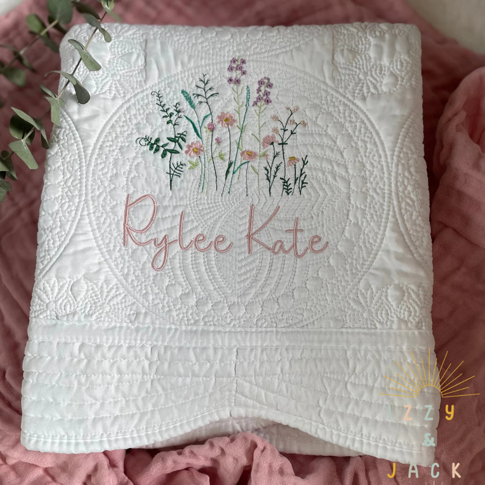 Embroidered Blanket Baby Quilt Nursery Embroider Wild Flower Baby Girl Blanket Custom Baby Quilt ... | Etsy (US)