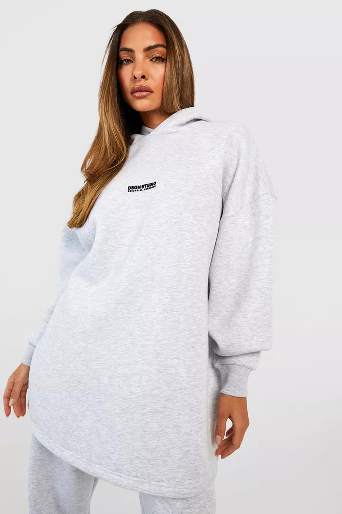 Grey Flocked Slogan Premium Oversized Longline Hoodie | Boohoo.com (UK & IE)