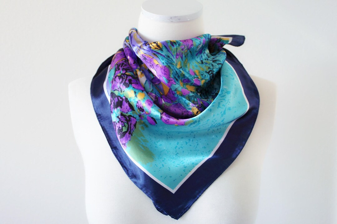 Abstract Floral Painting Square Scarves/soft Silk Head Scarf/scarf Headband/green, Purple and Tur... | Etsy (US)