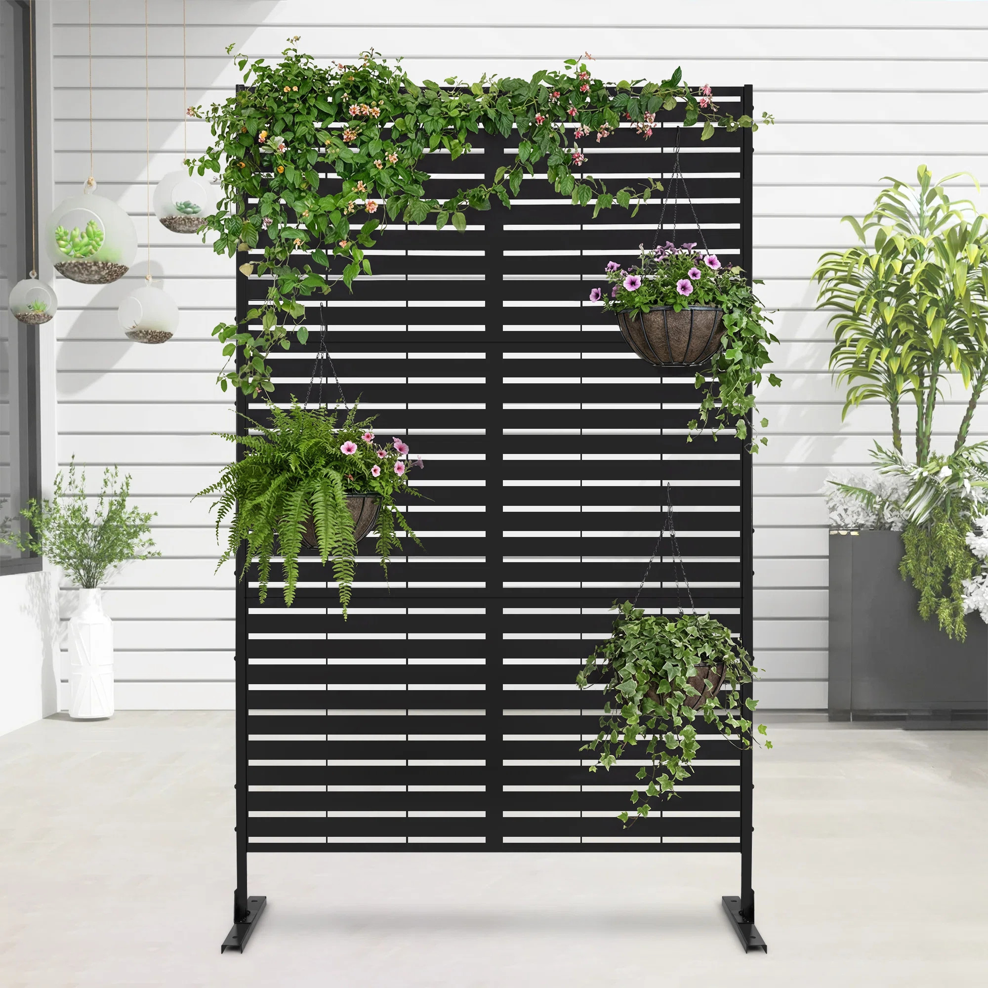 Outdoor Metal Privacy Screen ,Weather-Resistant Freestanding Privacy Panel With Stand, Durable St... | Wayfair North America