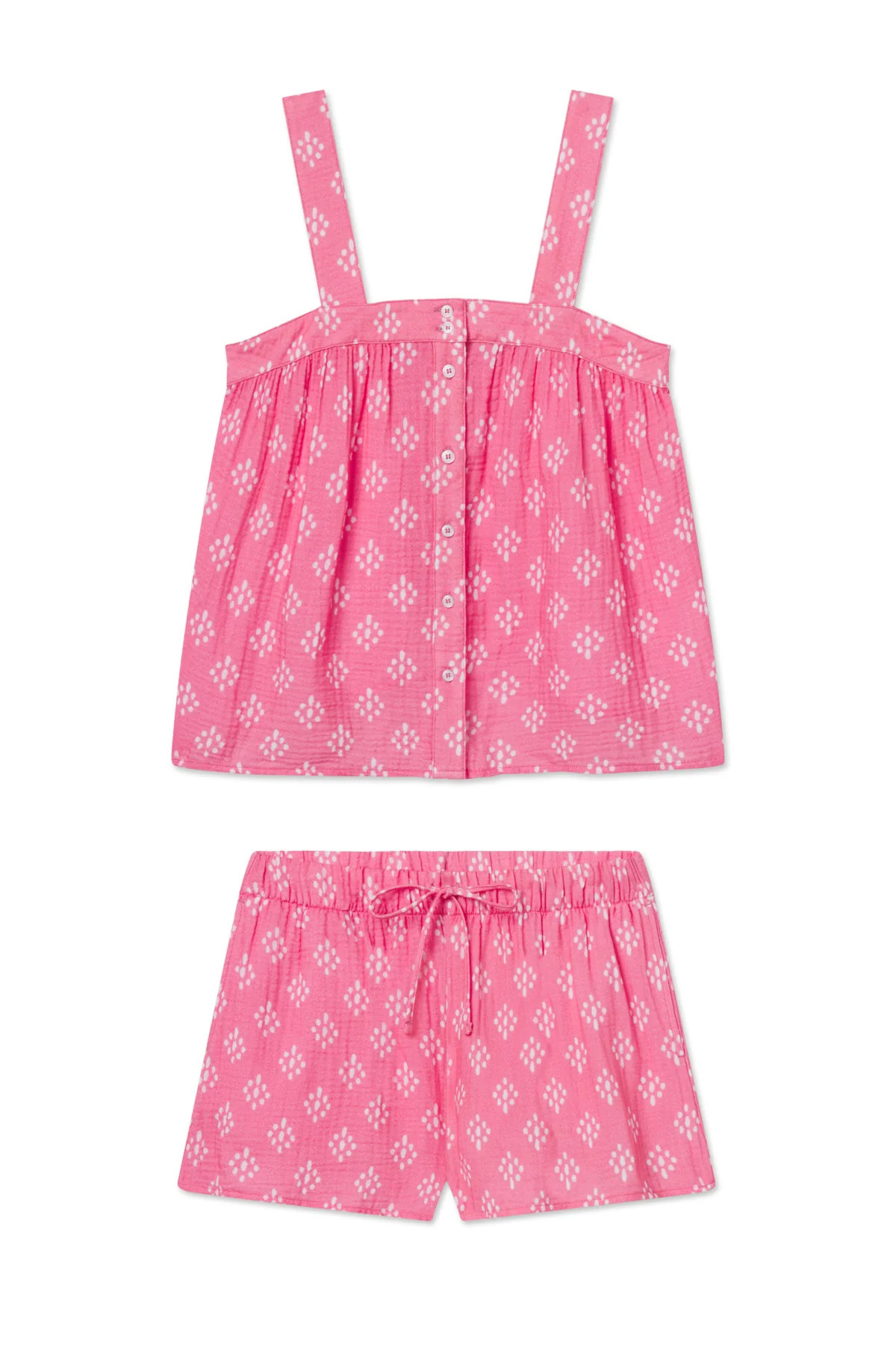 Hamptons Shorts Set in Sunkissed Coral Ikat | Lake Pajamas