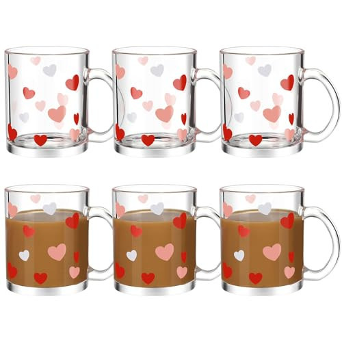 Maxcheck 6 Pack 12 oz Valentine's Day Heart Coffee Mugs Red Pink Glasses Cups Love Drinking Glasses for Valentine's Day Party Supplies Gifts | Amazon (US)
