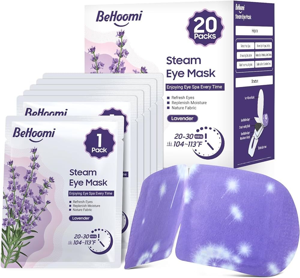 BeHoomi 20 Packs Steam Eye Mask, Lavender Heated Eye Mask Disposable Warm Compress for Eyes, Self... | Amazon (US)