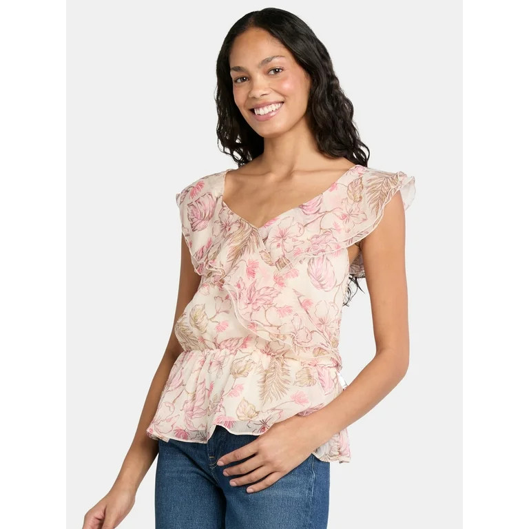Time and Tru Women’s Ruffle Wrap Tank Top, XS-XXXL | Walmart (US)