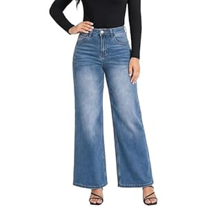 ONESO Wide Leg Jeans for Women High Waisted Stretchy Baggy Jeans BBL Loose Fit Tummy Control Deni... | Amazon (US)