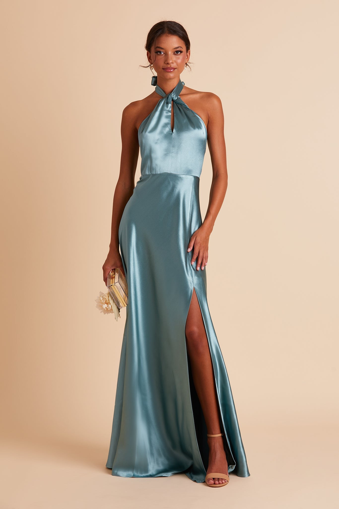 Monica Satin Dress - Taupe | Birdy Grey