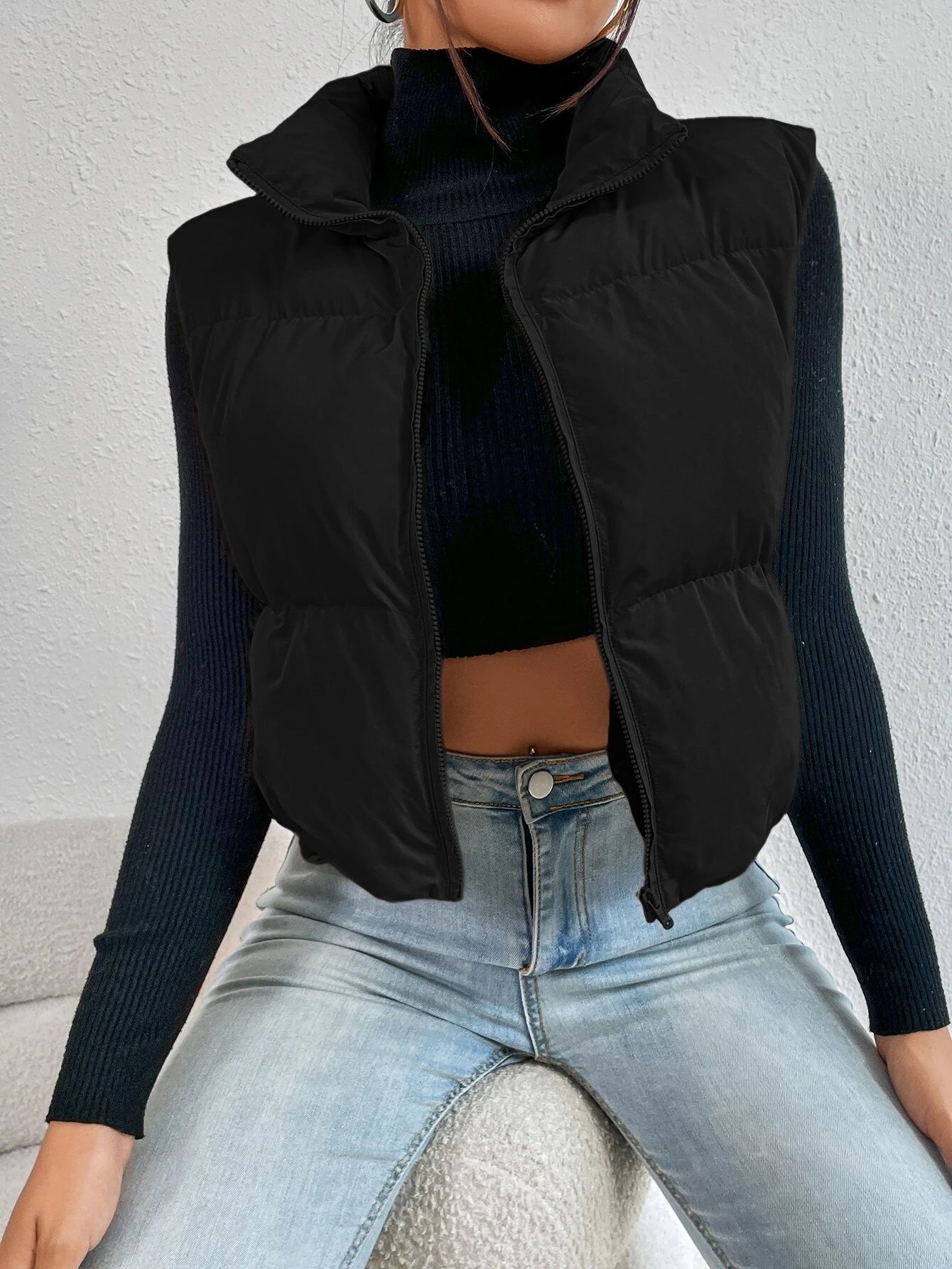 SHEIN EZwear Zip Up Puffer Vest Coat | SHEIN