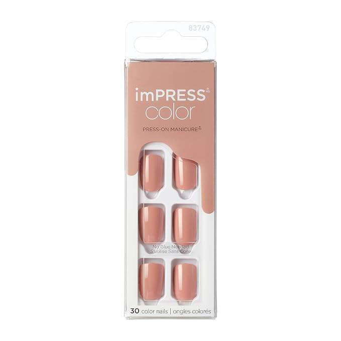 KISS imPRESS Color Press-On Nails, Gel Nail Kit, PureFit Technology, Short Length, Sandbox, Polis... | Amazon (US)